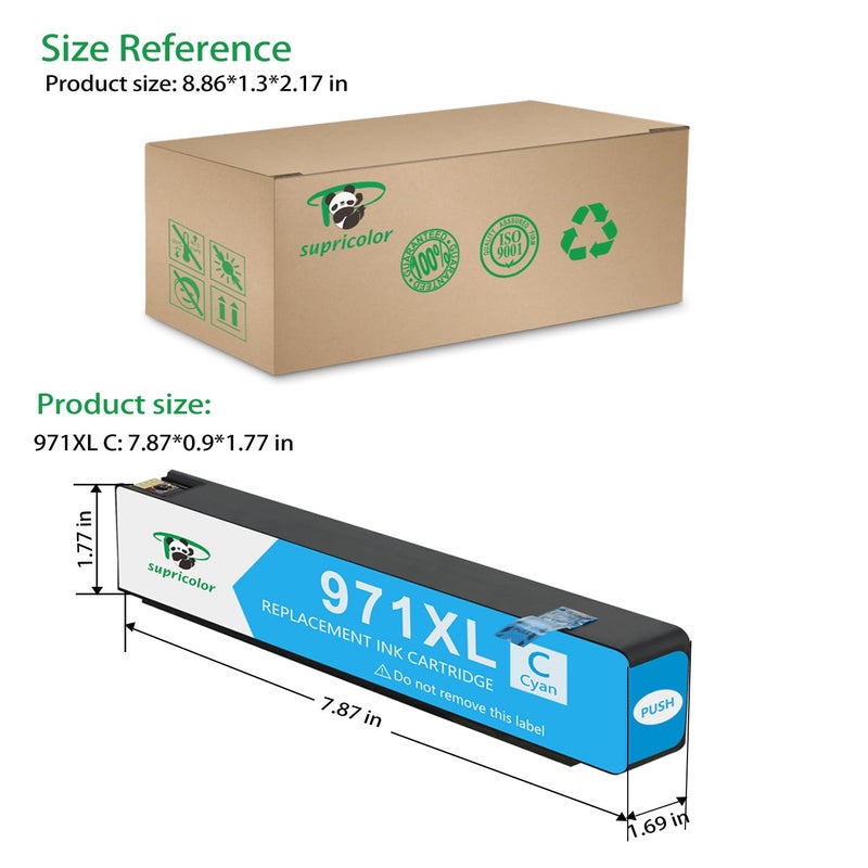 Supricolor Replacement 971XL Cyan Ink Cartridge, 971 971 XL Ink Compatible for Officejet Pro X576dw X476dw X476dn X451dn X451dw X551dw Printer - Image 3